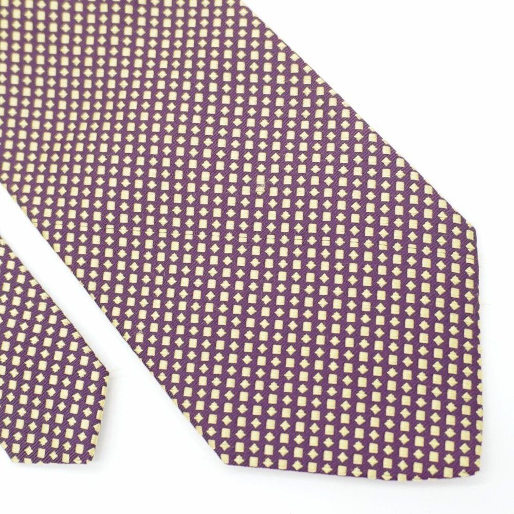 Kenneth Cole New York Purple Gold Yellow Geometric Woven Short Silk Tie